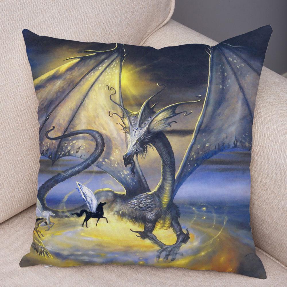 Наволочка с мультяшным животным принтом, чехол для подушки с рисунком дракона, декоративная наволочка для автомобиля, дивана, дома, гостиной