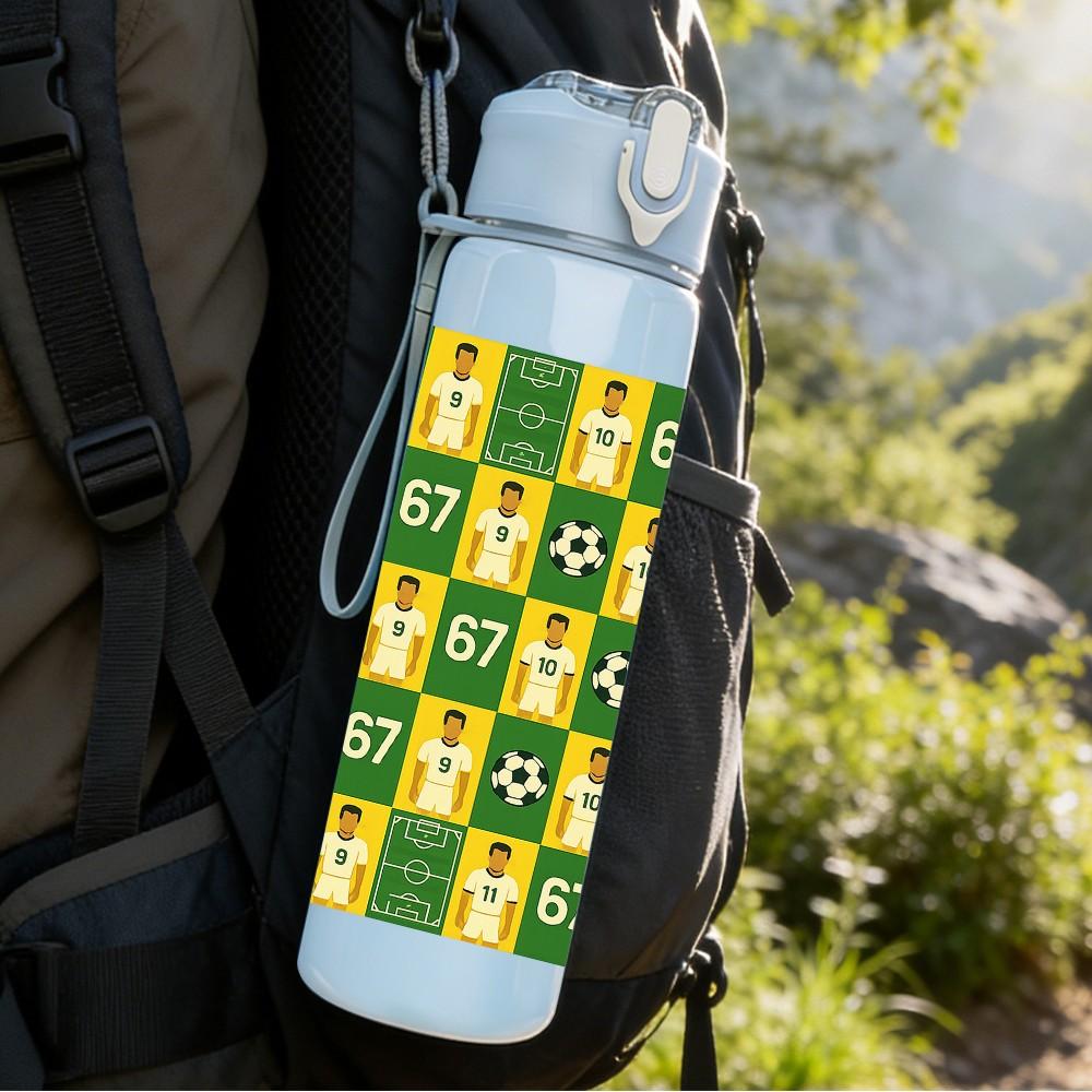 1PC Soccer Chessboard Checkered Print 750ml Color Plastic Sports Water Bottle Leakproof Flip Straw Lid Suitable for Sports Office Home Use