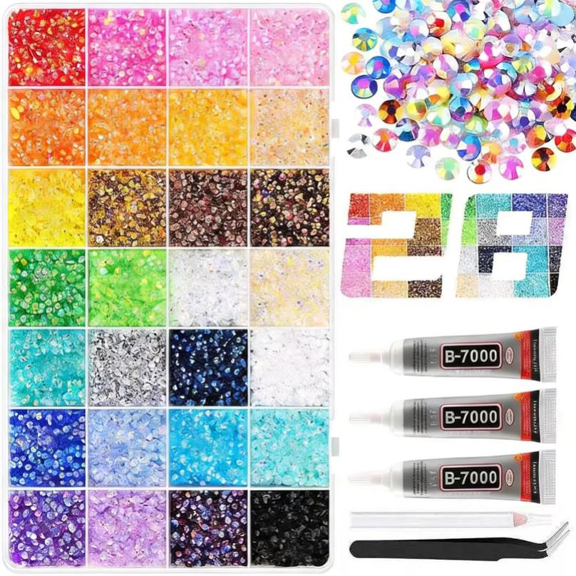 Набор из 28 ячеек, 3/4/5 мм, смешанные цвета, желе/смола, стразы-бусины, для DIY одежды, ногтей, телефона, очков, шляпы и т. д.