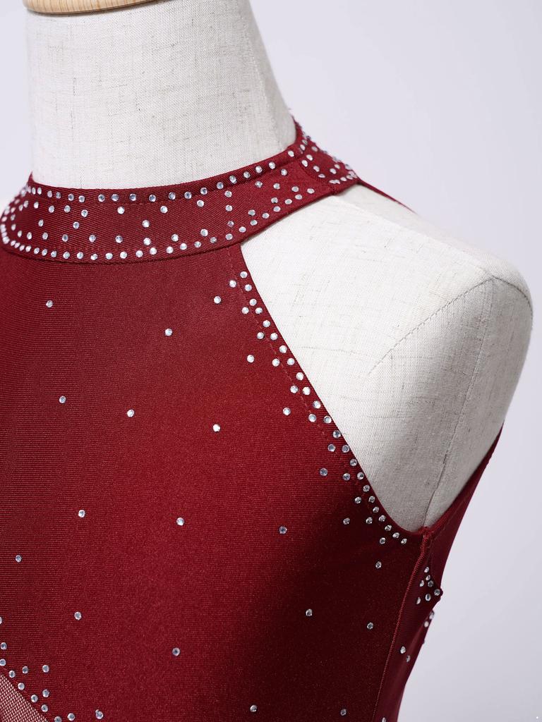 Детское трико для латинских танцев для девочек, костюм для фигурного катания, танго, ча-ча, без рукавов, сетчатое боди с кисточками и стразами