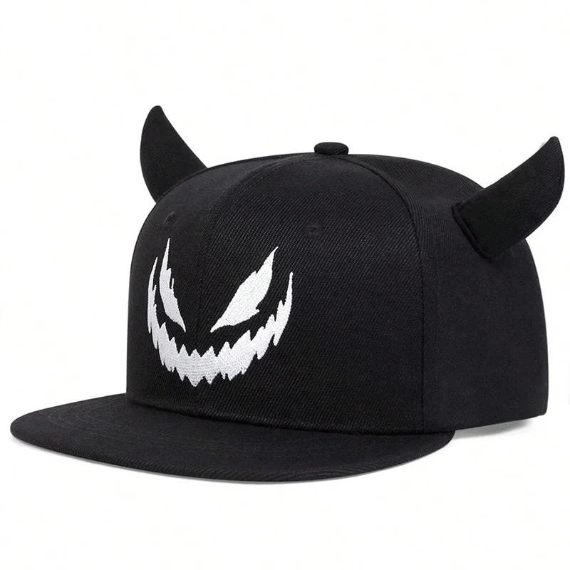 Hip-Hop Personality Horn Cow And Face Smiling Neutral Gender Women Men For Hats Spring Autumn Outdoor Adjustable Casual Baseball Caps Sunscreen