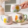 Unique Hand-painted Ceramic Mugs Coffee Cup with a Creative Flower Relief Design for Breakfast and Milk