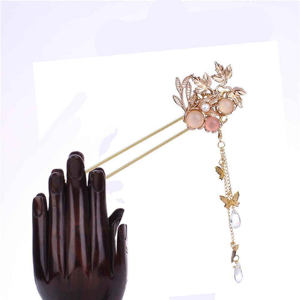 Crystal Bridal Ancient Style Chinese Hanfu Tassel Hairpin Pearl Hair Fork Flower Hair Sticks