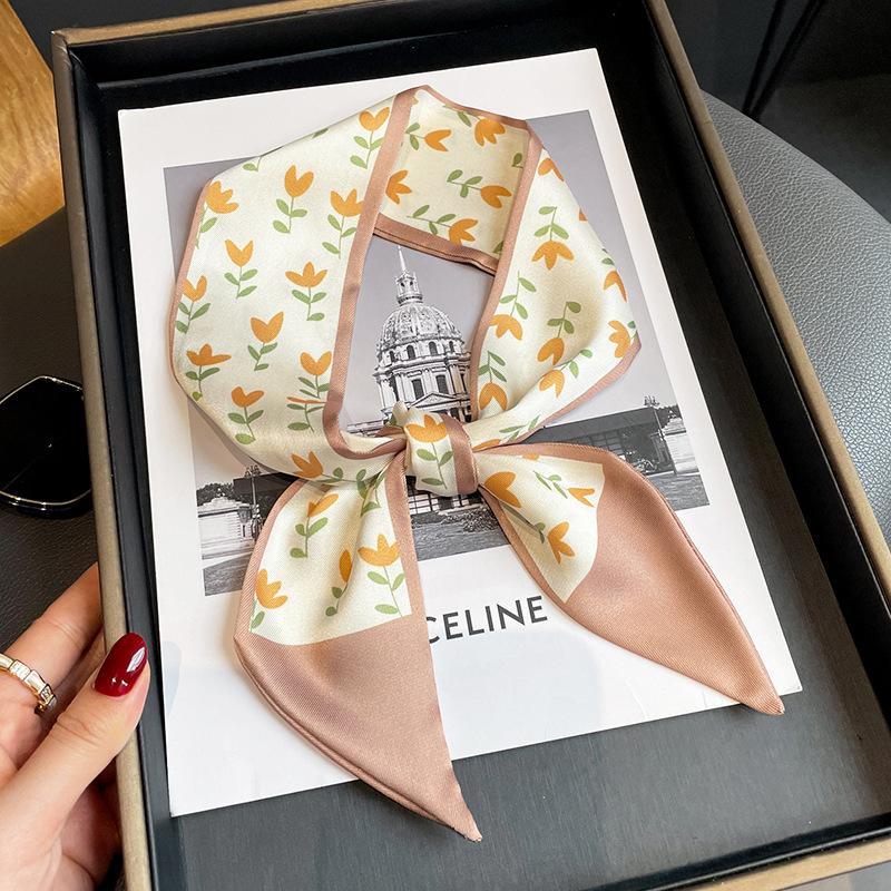 Женский длинный узкий шелковый шарф, повязка на голову, шейный галстук с принтом, роскошные брендовые аксессуары для волос, классные шарфы для девочек, лето 2021 г.