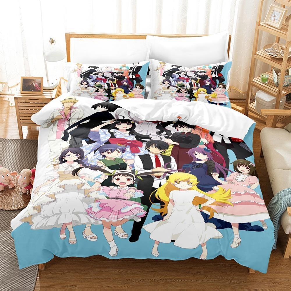 Модный 3D принт Аниме Серия Моногатари Комплект постельного белья Односпальный Полутораспальный Двуспальный Кингсайз Комплект для кровати Взрослый Детский Спальня Комплекты пододеяльников