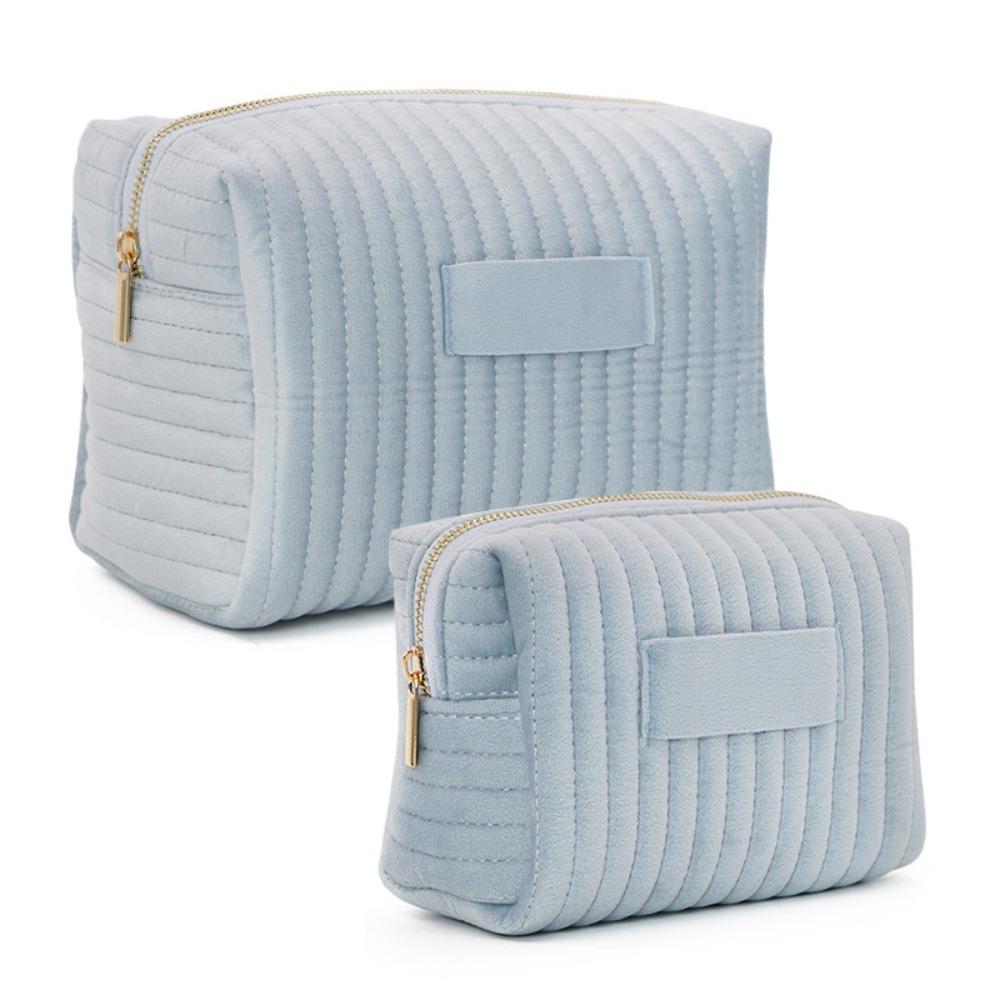 Zipper Travel Toiletry Bag Solid Color Cosmetic Pouch Portable Velvet Makeup Bag Office