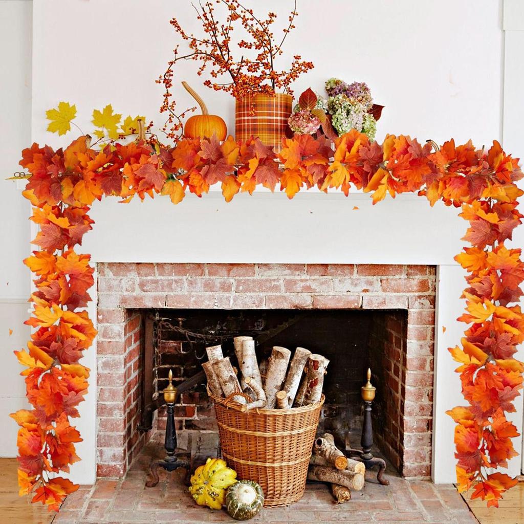 Fall Leaves Garland 4Pcs/set Faux Maple Leaves Rattan Thanksgiving Rattan Maple Leaves Garland Seasonal Harvest Decoration