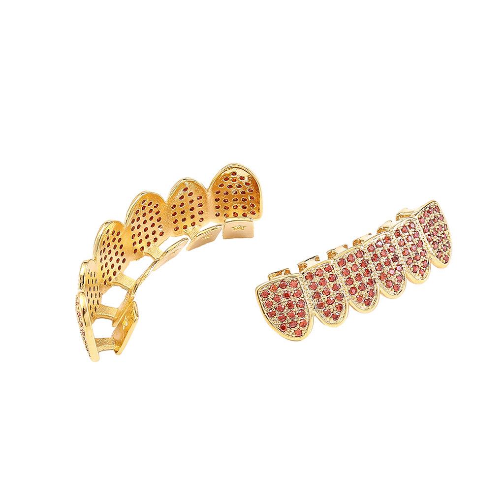 Hip-hop Colored Zircon 6 Teeth Grillz Jewelry 14k Gold-plated Grillz for Men and Women