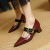 Мода 2025 Новые Весенние Женские Туфли-Лодочки Заостренный Носок Натуральная Кожа Женская Обувь Ремешок с Пряжкой Мэри Джейн Женская Обувь Кожа Коровы