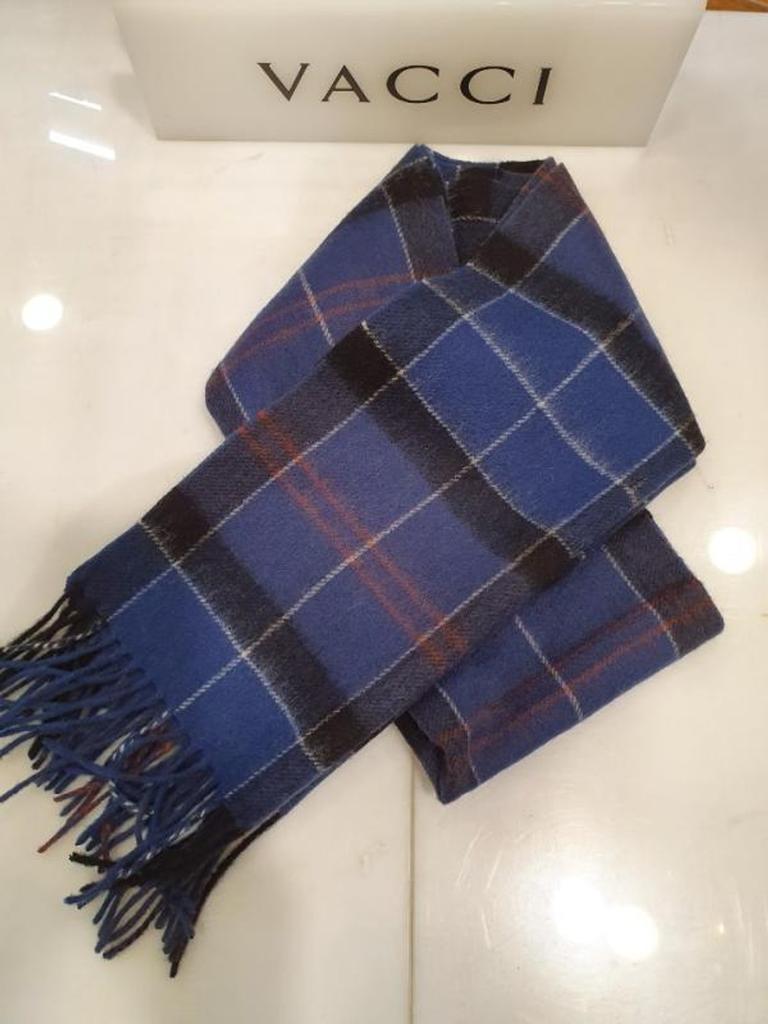 Мужской зимний теплый и уютный 100% шерстяной премиум материал темно-синий клетчатый шарф VM1I 3BR 103N0