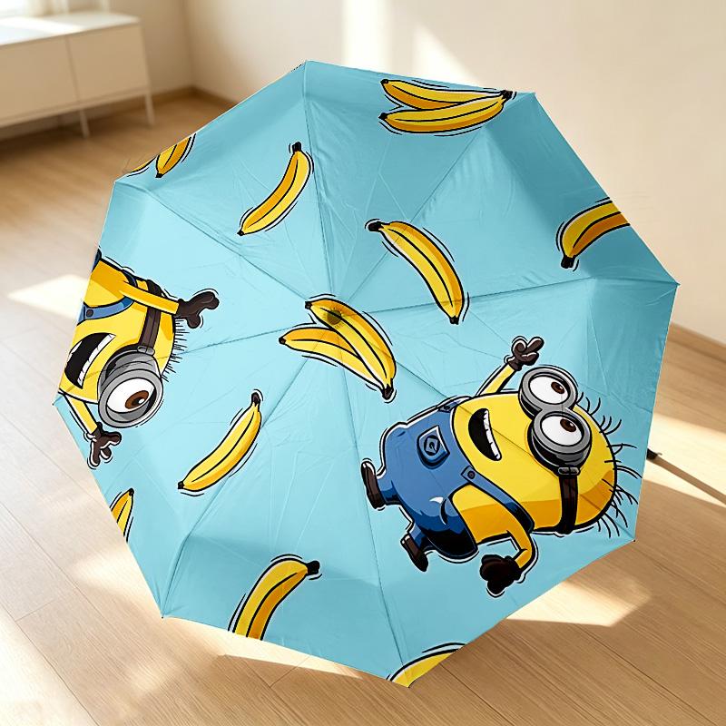 Minions Bananas 8 Ribs 3Fold Black Glue Uv Protection Umbrella Sun Protection Rainproof Compact Folding Umbrella For Travel Daily Use C923426
