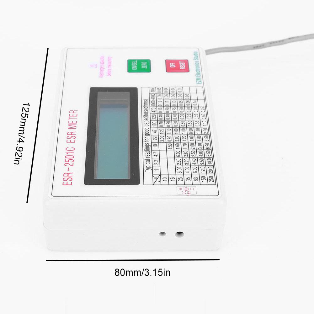 ESR Capacitor Tester Test In Circuit Capacitance Meter W/ Test Leads Clip Battery LCD Display ESR Meter Smart Shutdown Function