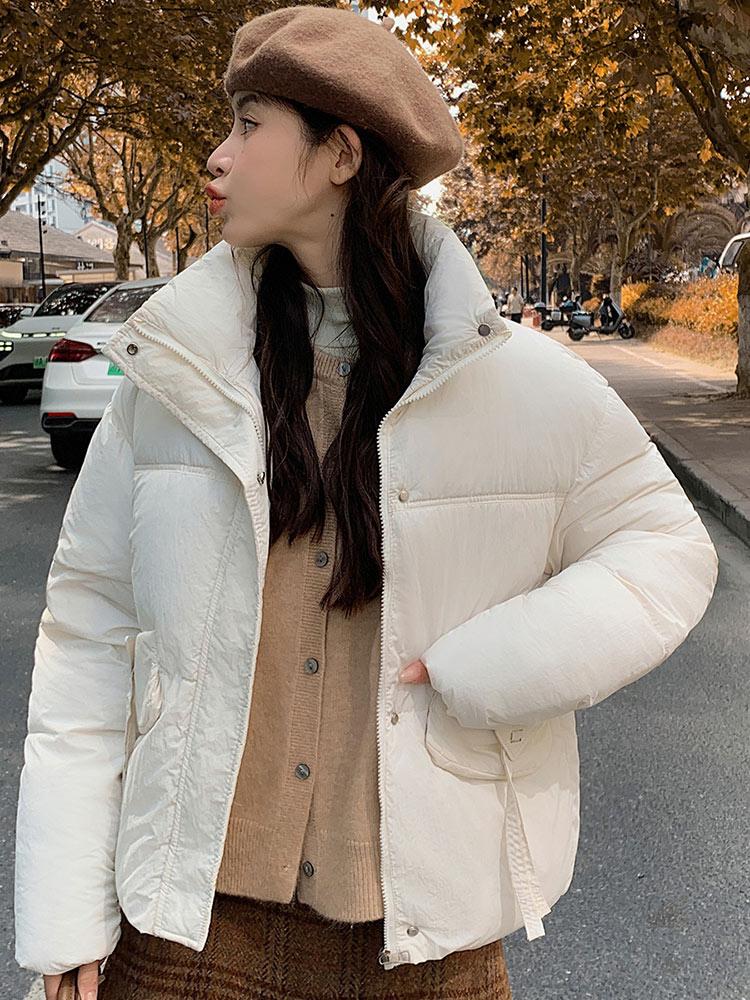 2024 New Casual Stand Collar Winter Women's Puffer Jacket Clothes Cropped Parkas Coat Down Cotton Padded Outwear