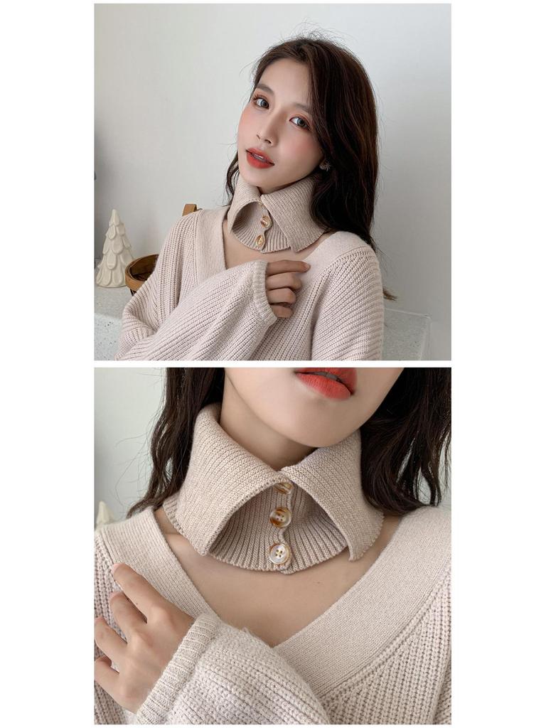 Женский вязаный шарф-пуловер с искусственным воротником на пуговицах — универсальный аксессуар для свитера на весну, осень и зиму