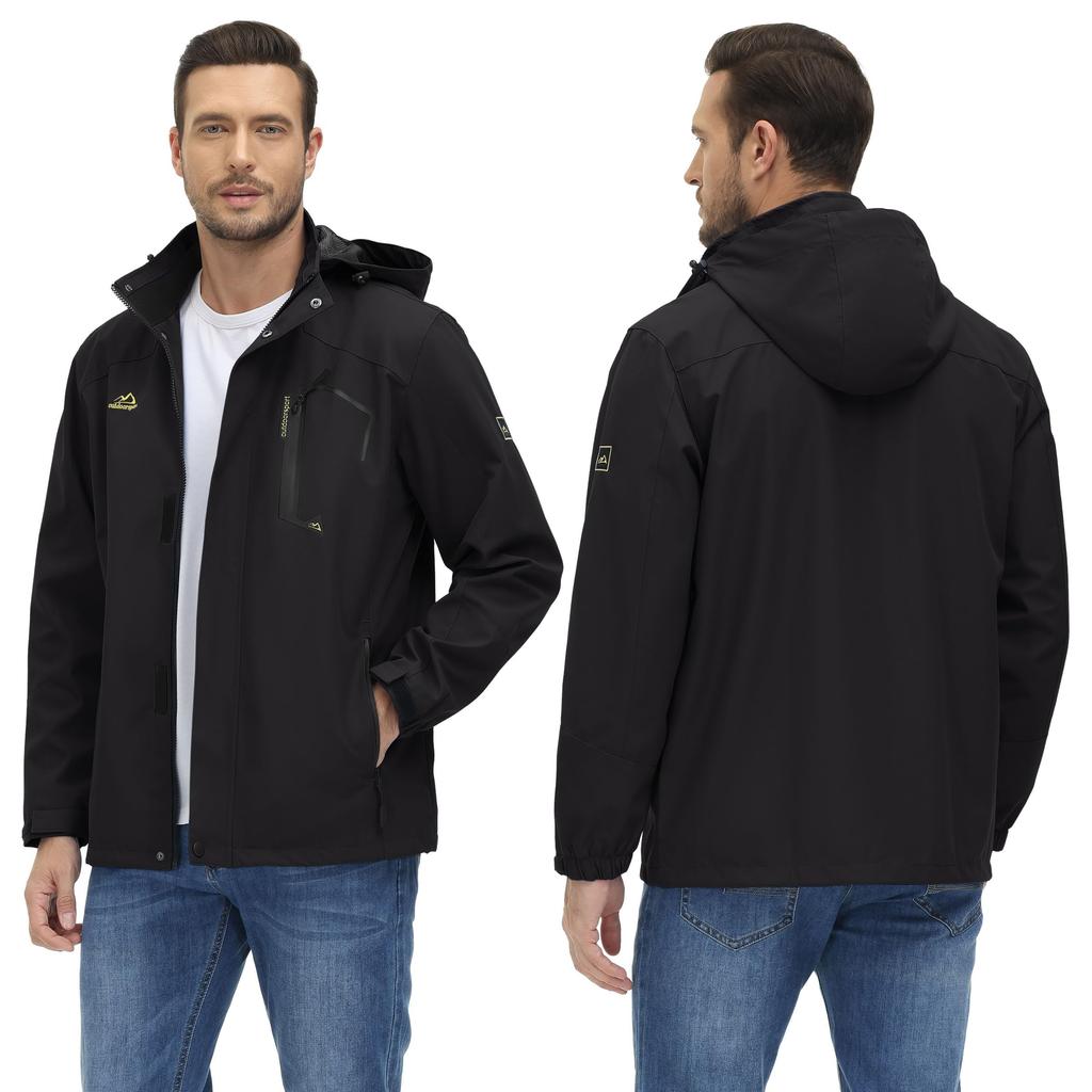 TACVASEN Mountain Long Size for Outdoor Fishing Men's Windbreaker, Jumper, Parka, Water-Repellent, Cold-Weather, Sleeve, Black, 2XL, Activities,