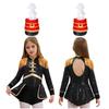 Girls Circus Drummer Costume Long Sleeve Sequined Bodysuit Fringe Epaulet Shoulder Mini Top Hat Accessory