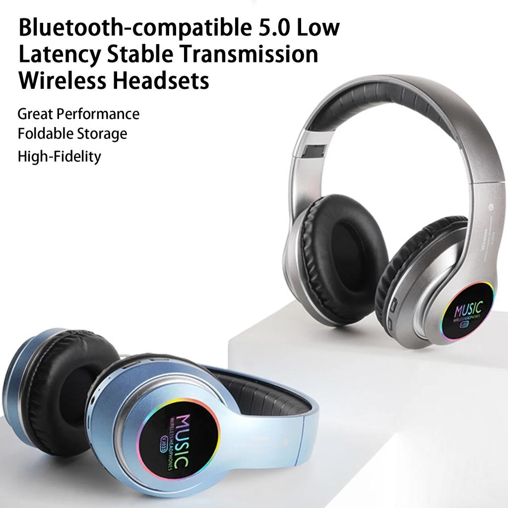 VJ033 5.0 LED Color Head Mounted Sports Headphones, Equipped with 6-hour Foldable Lightweight High Fidelity Stereo Playback Headphones for Telephones