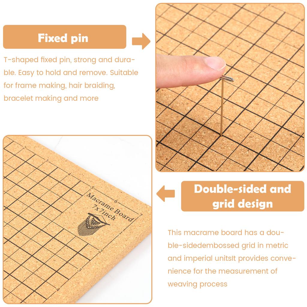Набор досок для макраме 7x7 дюймов из мягкой древесины с регулируемым держателем, 50 Т-образными булавками и 2 зажимами, двусторонняя доска для проектов макраме