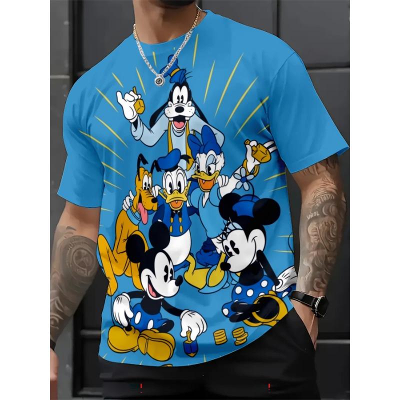 Мужская футболка с групповым принтом из мультфильмов Disney, Микки и друзья, Винтажный аниме-графический принт, Круглый вырез, Уличная одежда, Топ для фанатов