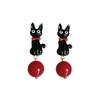 Sweet Cool Cartoon Black Cat Earrings Fashionable Women Personality Temperament Red Pearl Pendant Earrings Simple High-End