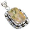 Natural Bumble Bee Jasper Stone 925 Sterling Silver Two Tone Pendant 2.09" m0T83