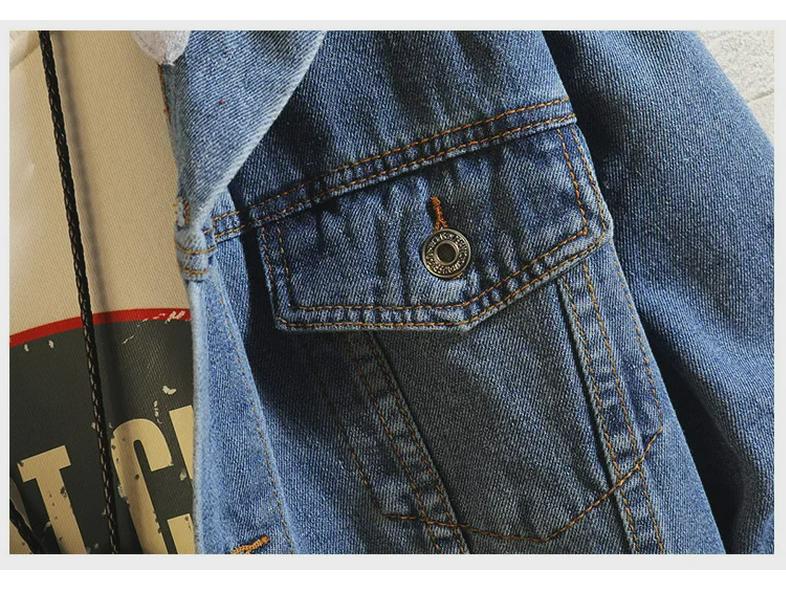 Мужская модная корейская хип-хоп джинсовая куртка - свободная, универсальная, с капюшоном