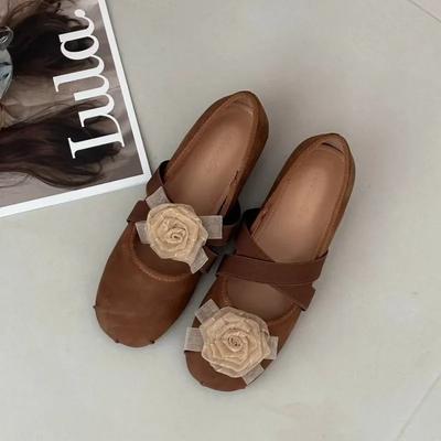 Модные Удобные и Элегантные Женские Туфли-Балетки Модная Эластичная Лента Новые Цветочные Балетки на Плоской Подошве Хит Продаж Круглый Носок Низкий Каблук