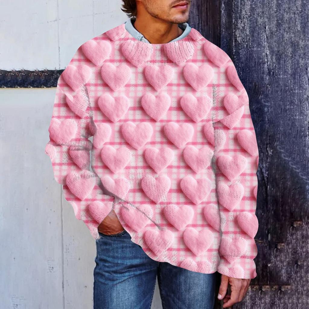 Мужской свитер с принтом ко Дню святого Валентина, толстовка с круглым вырезом, свободный топ с длинными рукавами