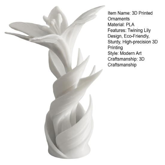 3D-печатная скульптура цветка лилии, Современное переплетенное белое цветочное искусство, Уникальный подарок на свадьбу и годовщину для пары, Элегантный домашний декор для гостиной,