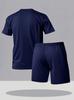 Men's Plus Size Summer Fitness T-shirt & Shorts Set - Round Neck, Casual Sportswear