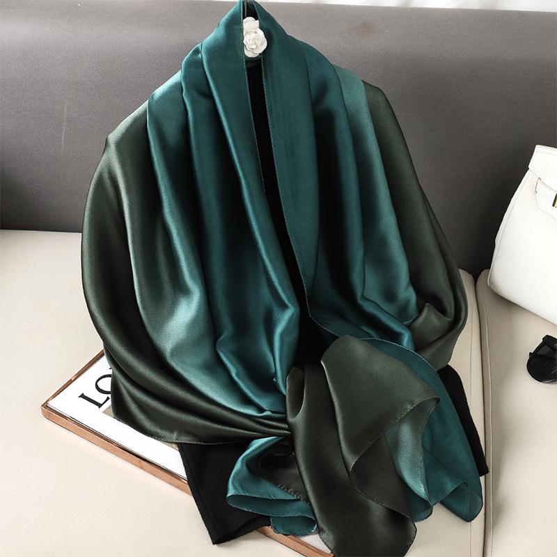 Casual Luxury Fashion Design Silk Scarf Women Gradient Color Shawl Scarves Smooth Soft Muffler Hair Wraps Hijab
