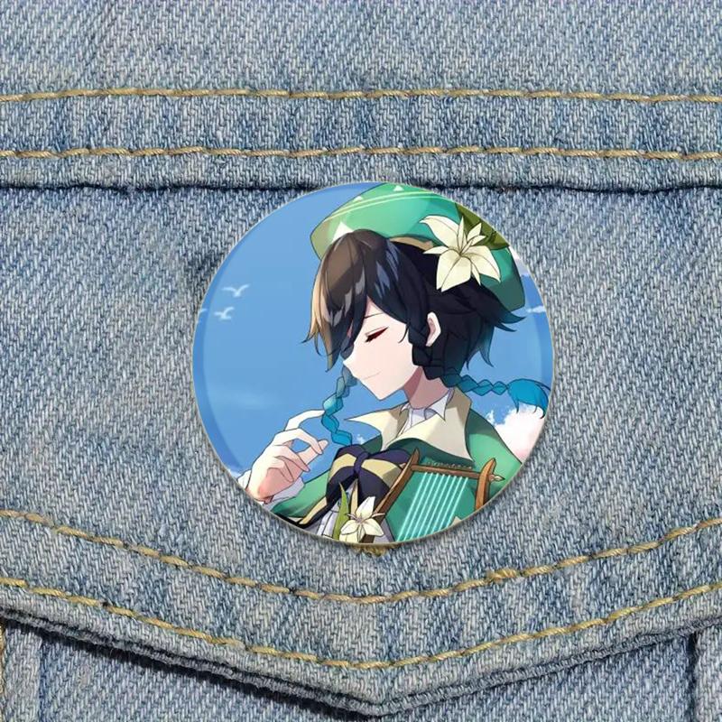 32/44/58 мм мультяшная фигурка Venti Jean HD принт брошь аниме значок Genshin Impact круглая витрина броши значки на лацкан ювелирные изделия подарочный аксессуар
