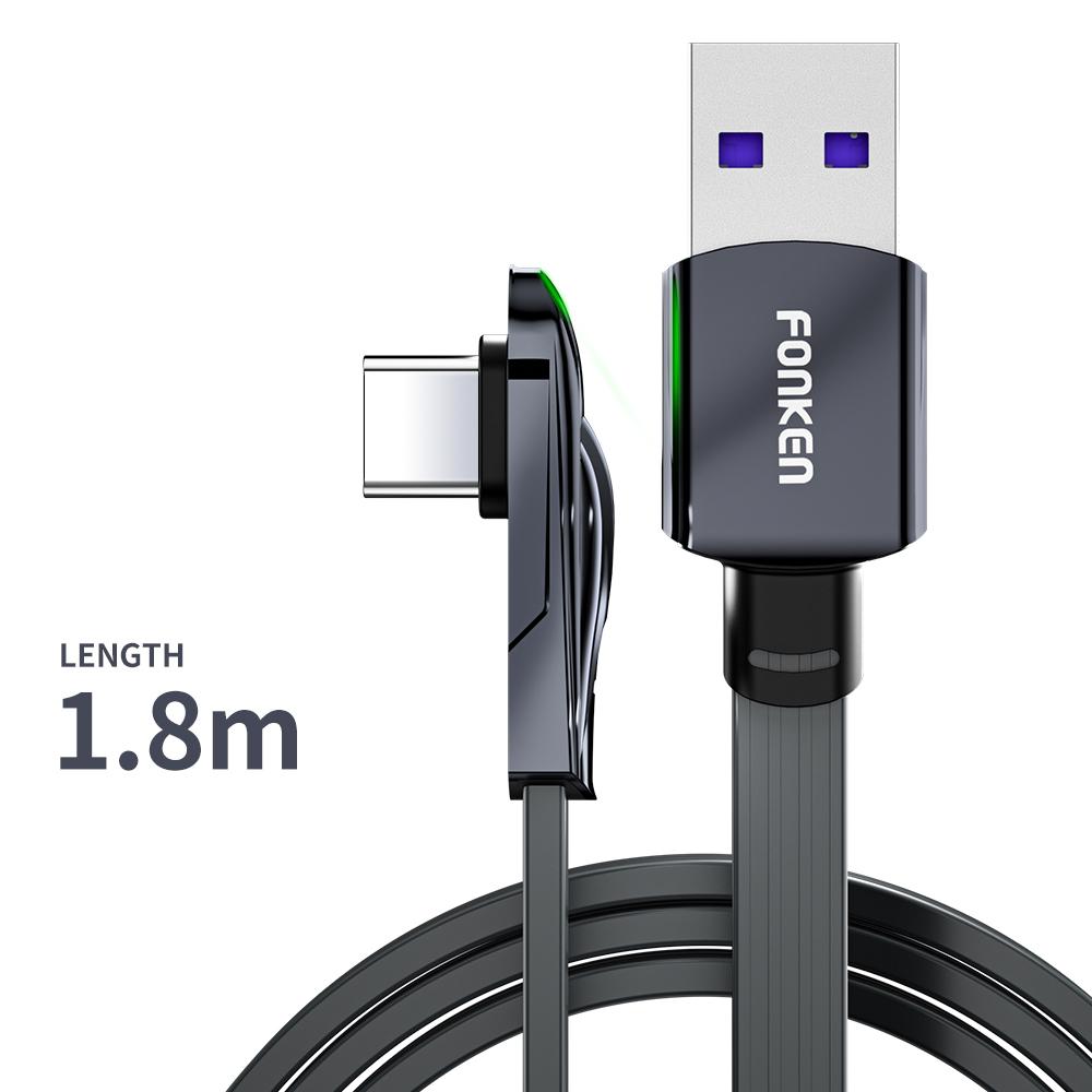 FONKEN Быстрая зарядка 5А, 66 Вт, USB Type C, 90 градусов, быстрая зарядка, USB-кабель c, шнур для передачи данных Type-C, зарядное устройство Usb-c для телефона Samsung Xiaomi Huawei Type c