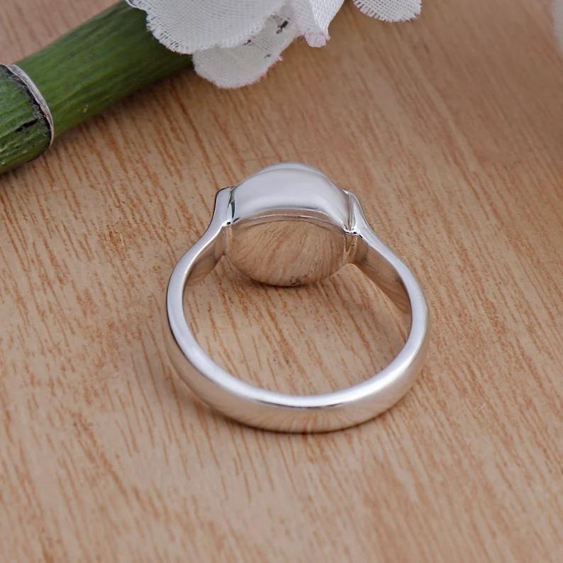 White Pearl Round Gemstone Ring, Handmade Ring, Designer Ring, Sterling Silver, 925 Ring