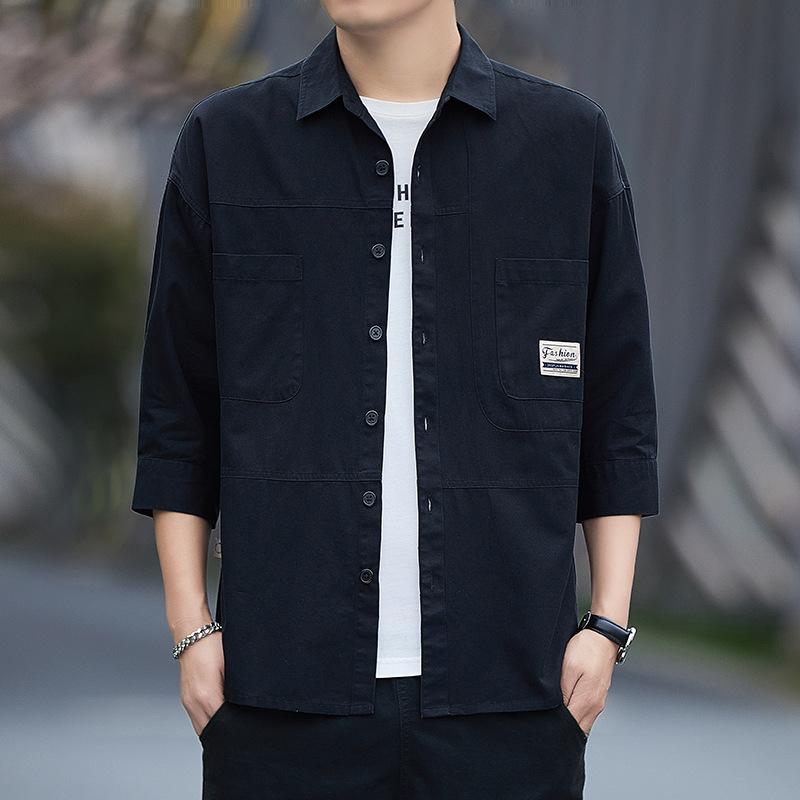 Men's Seven-point Sleeve Shirt Spring and Autumn New Korean Version of The Trend Shirt Casual Coat Men's Coat Tooling