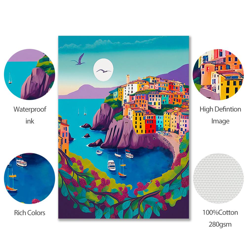 Набор из двух постеров с итальянским пейзажем, постер с морским пейзажем, картина маслом, абстрактный круиз на пристани, печать на холсте, гостиная, домашний декор