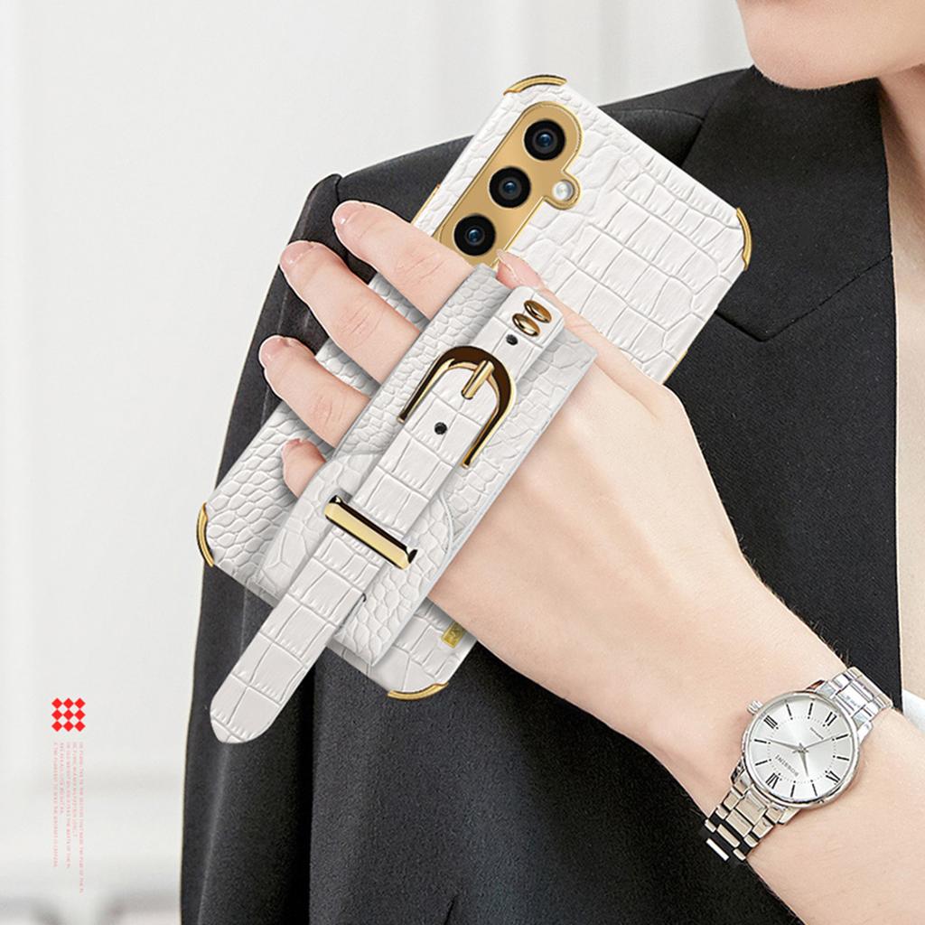For Samsung Galaxy A15 4G/A15 5G Cell Phone Case Crocodile Texture Wristband Kickstand Back Cover