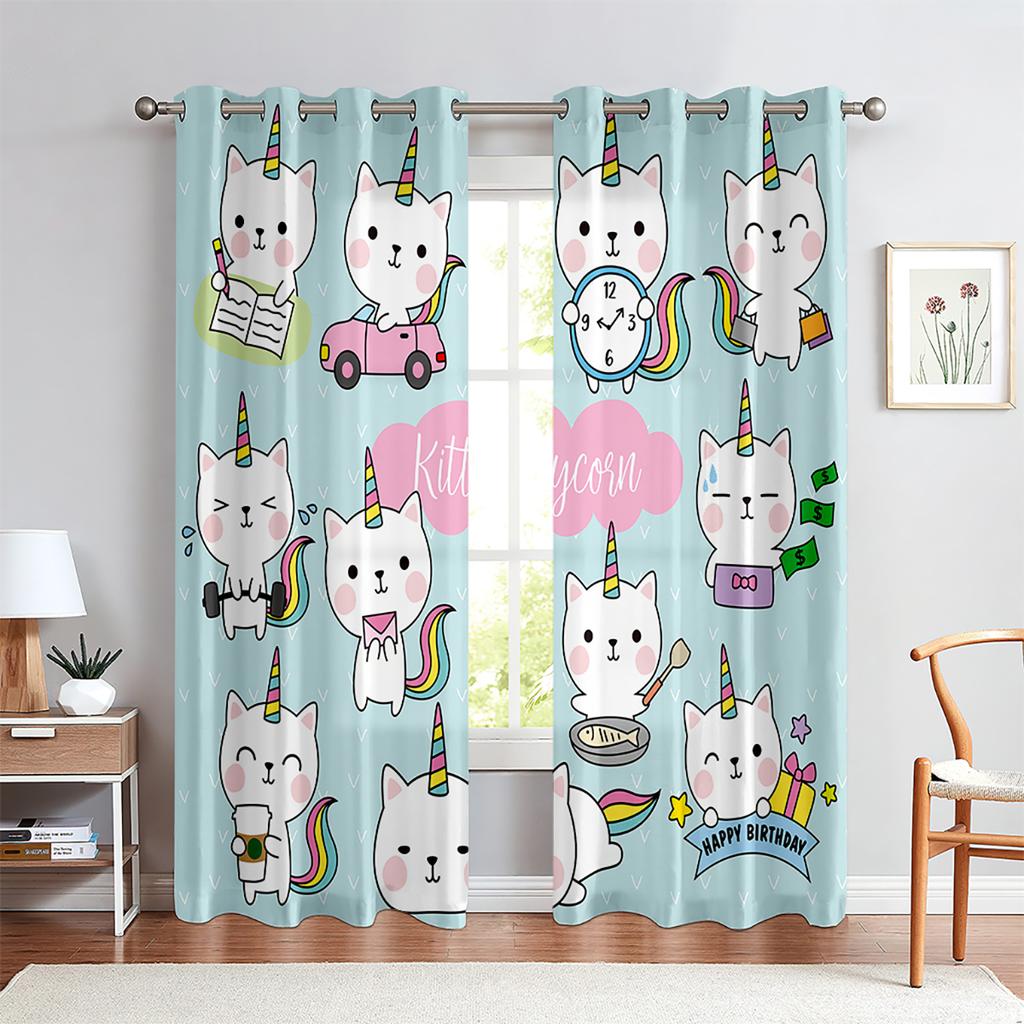 Cute Cartoon Curtains Fashion Creative Pattern Unicorn Rainbow Curtains Girls Children's Room Decorative Curtains Custom