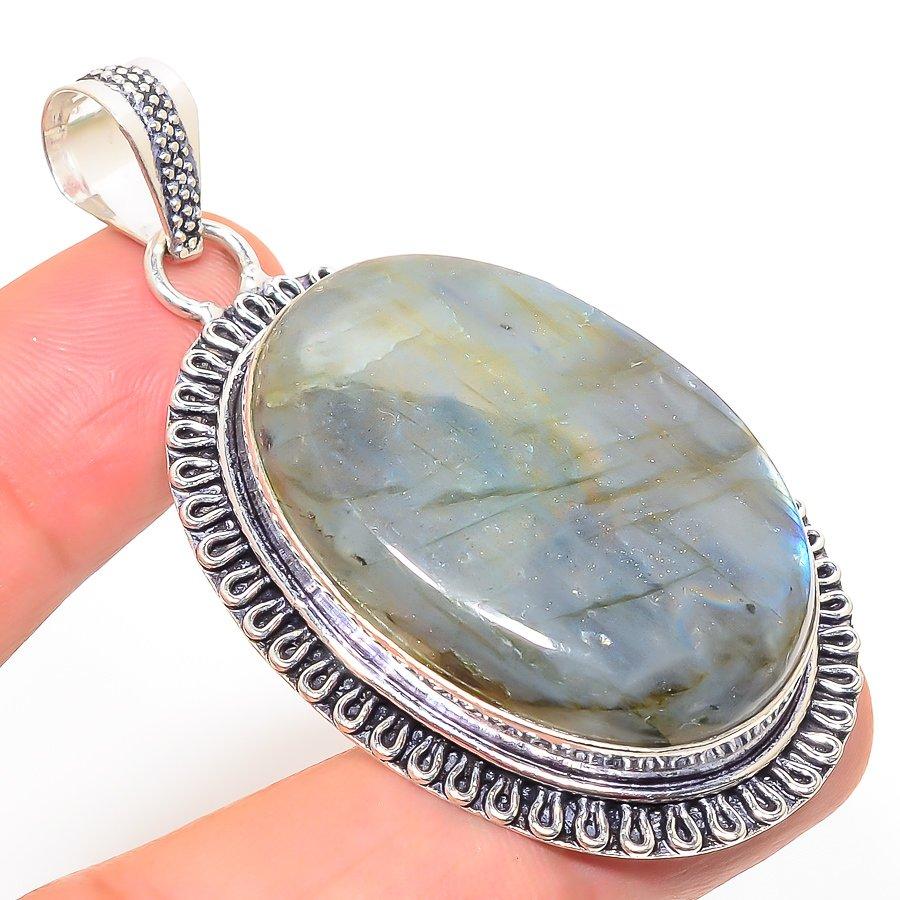 Подвеска из стерлингового серебра 925 пробы с натуральным лабрадоритом ручной работы 2,40 дюйма H9w21