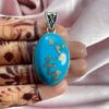 Copper Turquoise Pendant With Silver Chain Necklace 925 Sterling Silver Pendant