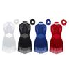 Girls Rhinestone Decorated Collar Leotard Sequins Mesh Patchwork Tassel Hem with Hair Tie
