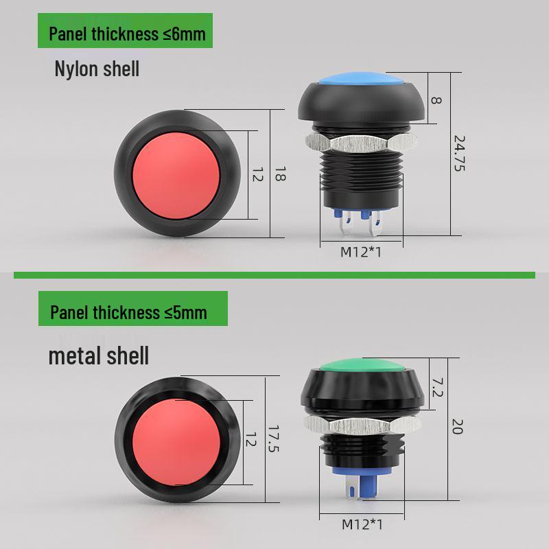 12мм 220В Сверхмалый Металлический Переключатель с Фиксацией и Самовозвратом Пуск-Стоп