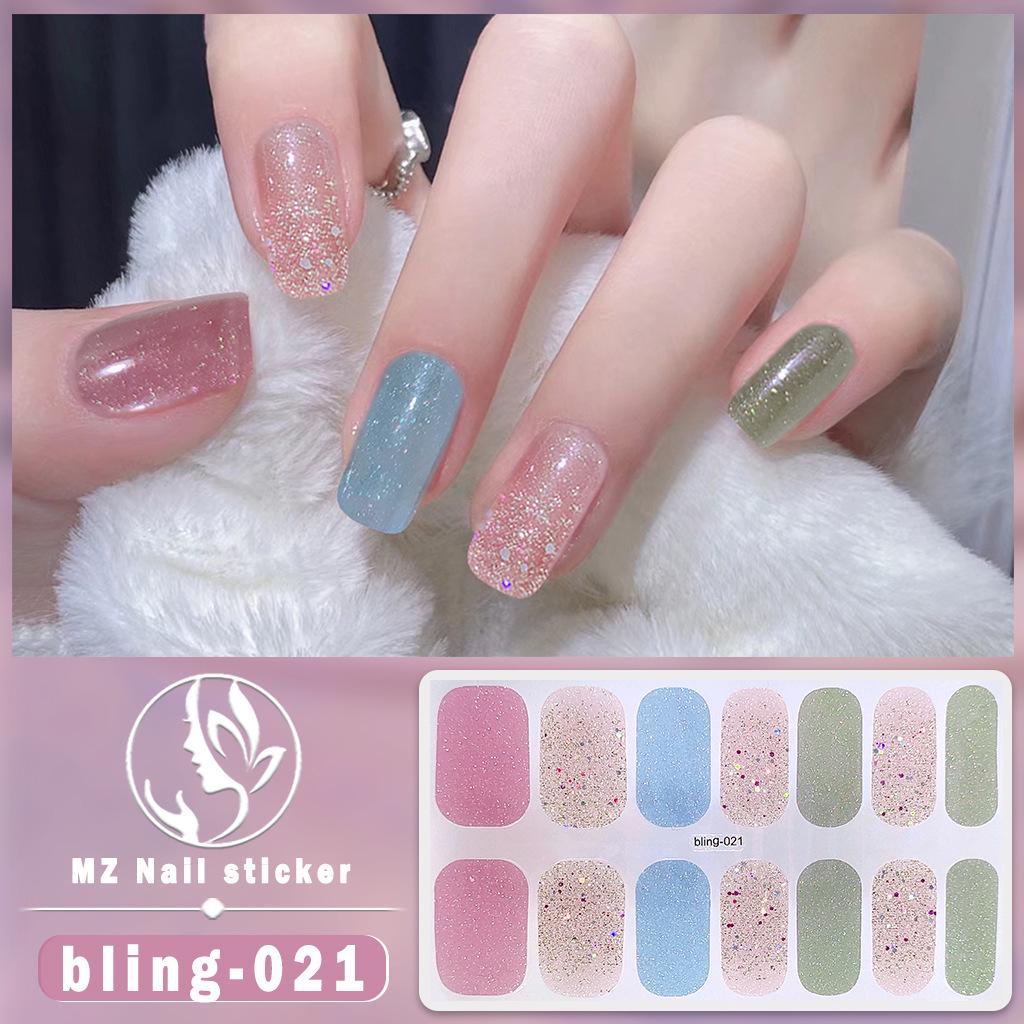 Наклейка-гель для ногтей Meizhi 14-Finger Bling Aurora - самоклеящаяся, водостойкая, без герметика