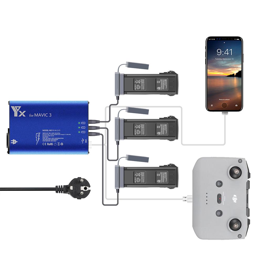 5 In 1 Battery Charger Hub For DJI Mavic 3 Drone Remote Controller SmartPhone Charging Hub Intelligent Rapid Charger