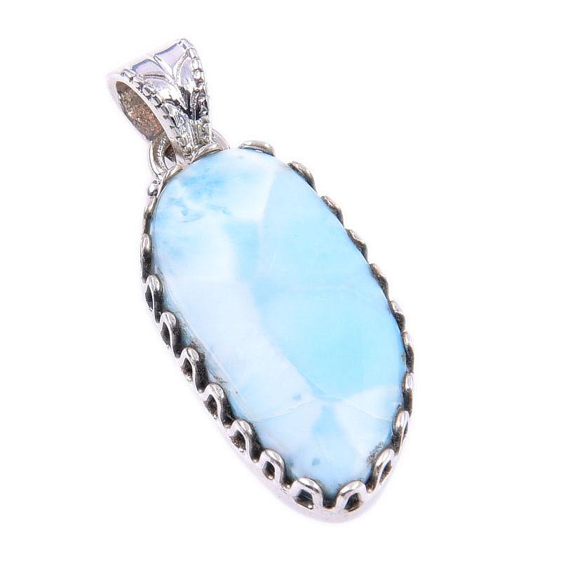 Natural Republic Larimar Gemstone 925 Solid Sterling Silver Pendant 1.50'' K4Z38