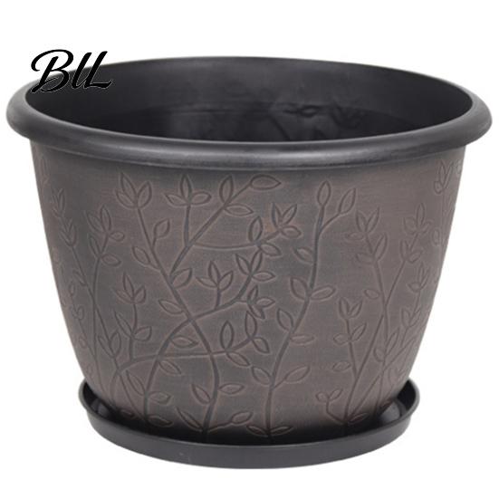 Stable Heavy Duty Plant Pots 12 Inch Thickened Flower for Outdoor Indoor, Plastic Leaf-Pattern Texture Large Basin with Saucer Planter Drainage Hole &
