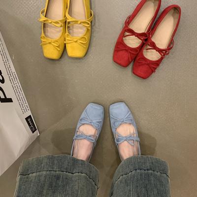 Туфли Мэри Джейн квадратный носок мелкий вырез бант внутренняя платформа темперамент светская львица вечерний стиль замшевые балетки одинарные туфли женские