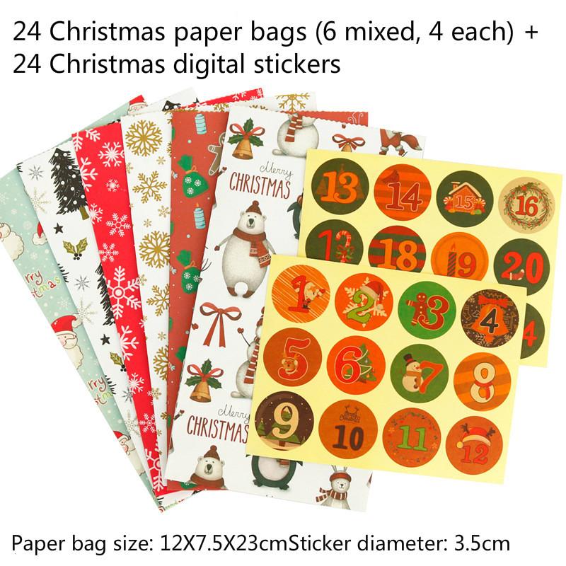 24 бумажных пакета + 24 наклейки с Рождеством Христовым крафт-бумажные пакеты Подарочные пакеты Конфеты Сумки для рождественской вечеринки