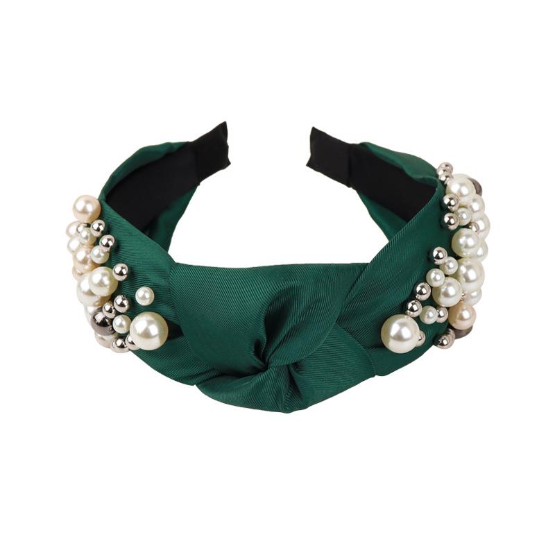 Европейский и американский узелковый ободок с жемчугом: Модный широкополый головной убор с подкладкой и узлом посередине