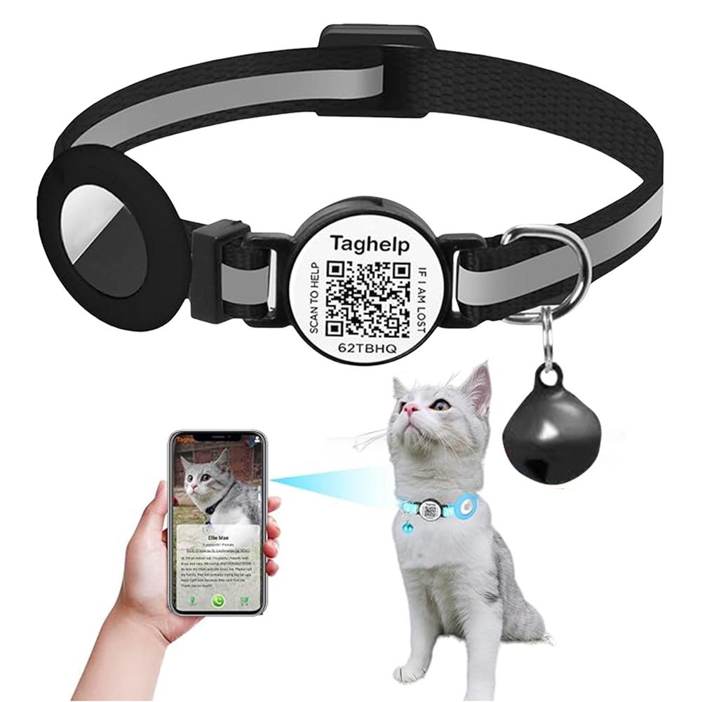 Для Airtag Ошейник для кошки Отрывной ошейник для котенка с QR-кодом Биркой с именем и Колокольчиком Идентификационная бирка для питомца Быстросъемный трекер Ошейники для кошек